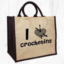 I Heart Crocheting Jute Bag
