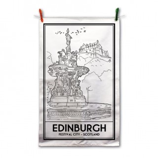 B/W Vintage Sketch Town Tea Towel+Tag product image
