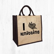 I Heart Knitting Jute Bag