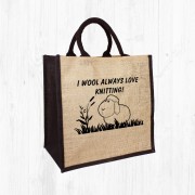 Always Love Knitting Jute Bag